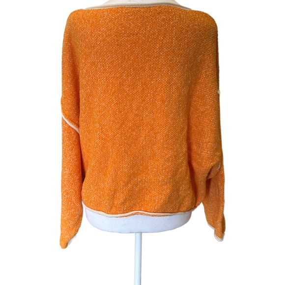 Free People Oversized Knit Orange and White Sweater Small - Picture 2 of 4